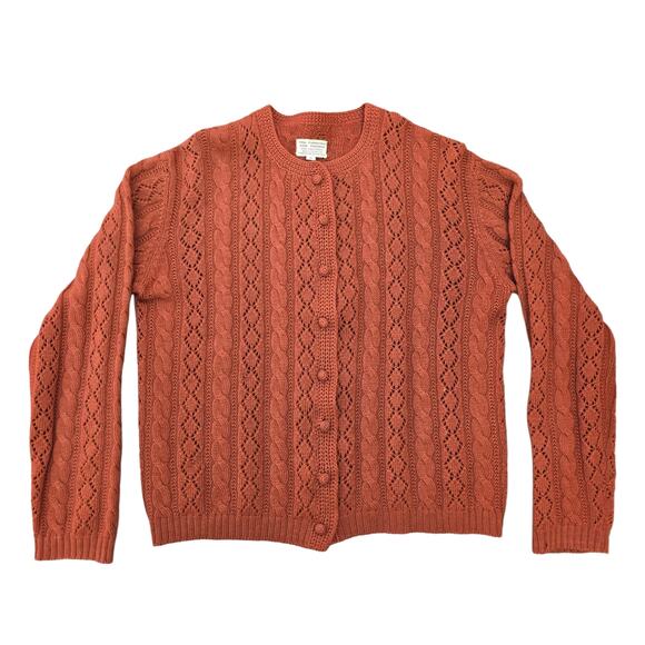 VTG Cardigan Rust Orange Wool Size M Cable Knit Vintage Button Front Sweater - Picture 10 of 10